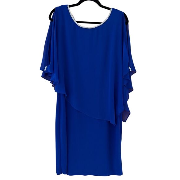 MSK Embellished Rhinestone Cape Sleeve Sheath Dress in Goddess Blue size L - Picture 1 of 13